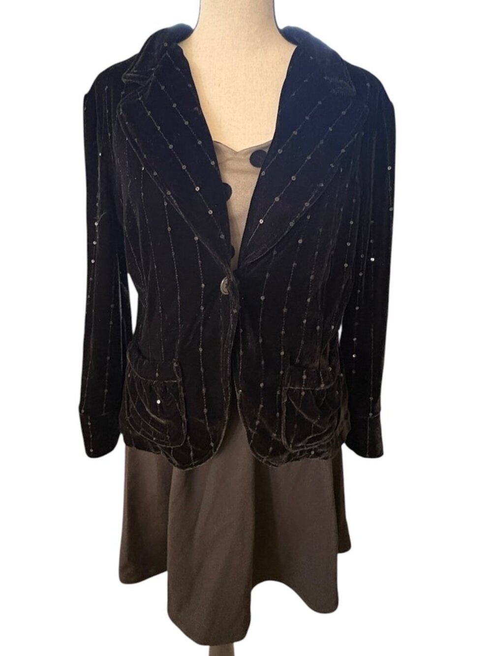 VTG Velvet Jacket With Clear Sequins Special Occasion Prom Holiday Size M